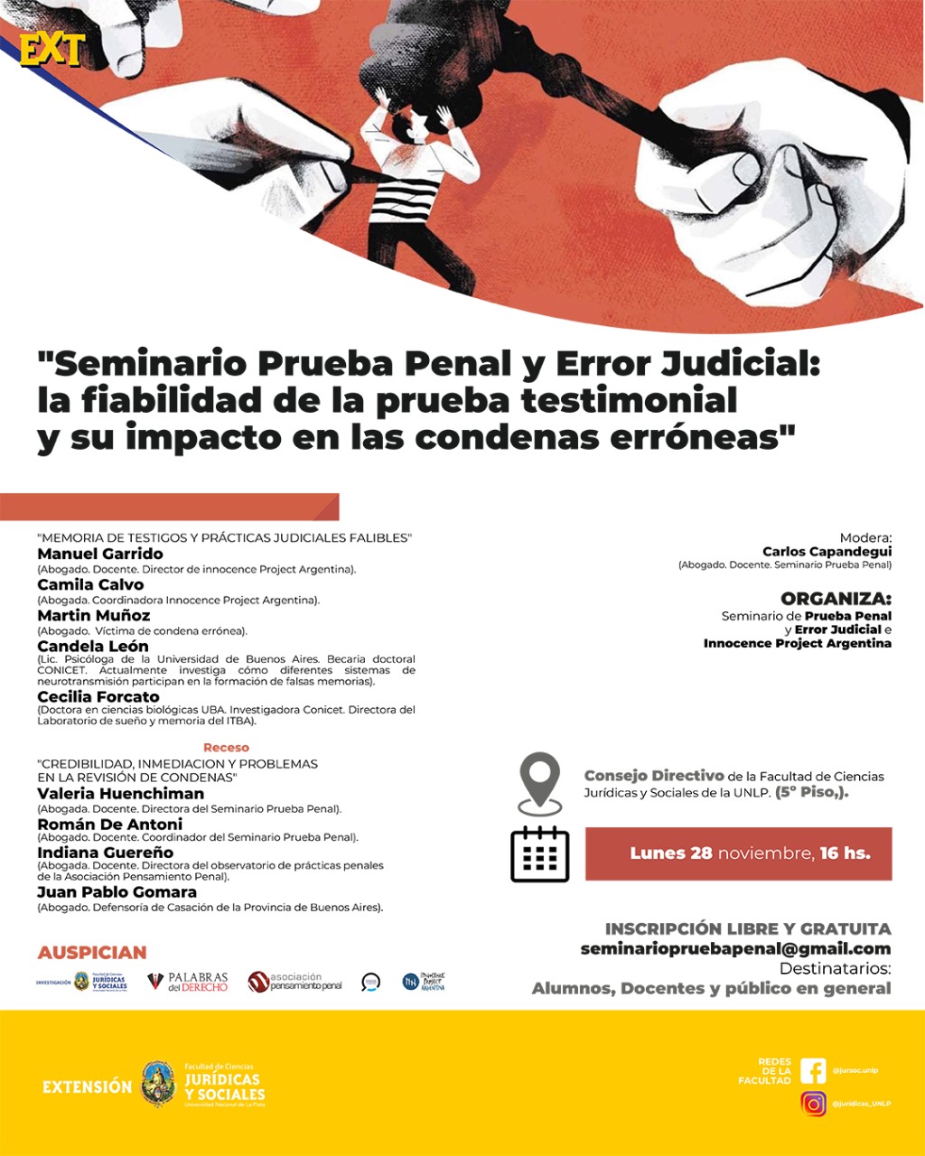 Seminario Prueba Penal y Error Judicial: la fiabilidad de la prueba  testimonial y su impacto en las condenas erróneas - Facultad de Ciencias  Jurídicas y Sociales